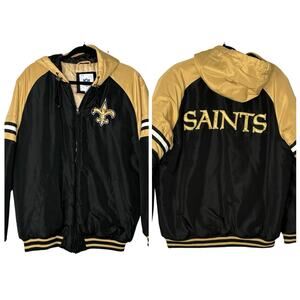 NFL New Orleans Saints Bomber Jacket Hooded Black Gold G-III Men’s Size M